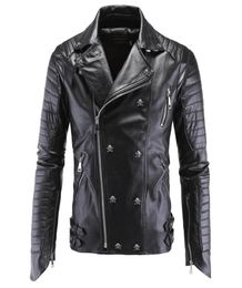 Vestes en cuir pour hommes vestes de moto noires crânes Rivets fermeture éclair Oblique coupe ajustée Quilting Punk vestes en cuir 9393951