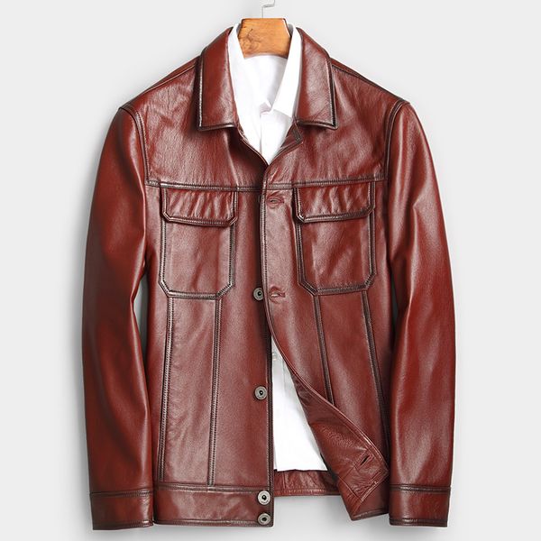 Vestes en cuir pour hommes veste de moto coréenne Slim Fit manteaux d'extérieur marron hauts printemps automne coupe-vent grande taille imperméable