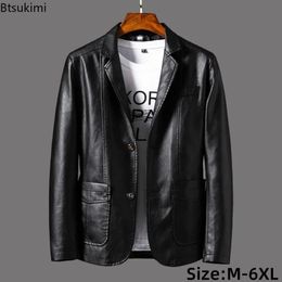 Hommes vestes en cuir revers hommes d'affaires Pu Blazers Style coréen mince mode manteau grande taille M6XL 240125