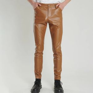 Pantalon en cuir masculin pantalon skinny fit élastique pantalon en cuir pu