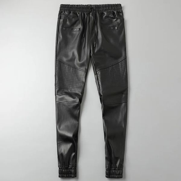 Pantalon en cuir pour hommes, qualité supérieure, taille élastique, jogging, PU, motard, imperméable, 240315