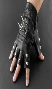 Heren lederen spike stud punk rocker rijden motorfiets biker vingerloze handschoenen 2010211966031