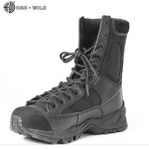 Herenleer Tactische Leger Laarzen Mannen Enkelriem Zwart Plus Maat 37-46 Werkschoenen Combat Militaire Boot Man 201127