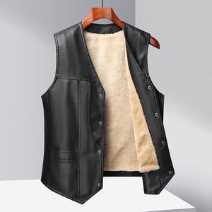 Gilet en cuir pour hommes automne hiver gilets hauts épais veste chaude sans manches vêtements décontractés