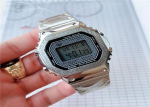 Mens LED Digital Watches Sport Watches roestvrijstalen riem Arabische wijzerplaat Square Black Gold Chronograph With Box Sport Watches6364592