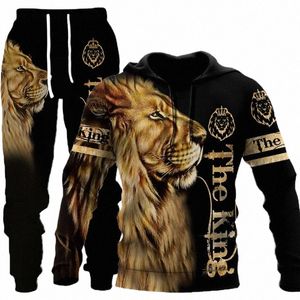 Mens Leo Tattoo The King Love Li Tiger Animal 3D Imprimer Outdoor Camoue Survêtement Unisexe Vêtements Costume Sweat à capuche Pantalon 2Pcs Set x4al #