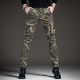 Heren lichte luxe camouflage buiten sport jeans multi-pocket slijtvaste slim fit cargobroek legerfans casual broek; HKD230829