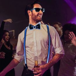 Mens Light Up LED PROSENDEURS BOW TIE TIUSE UNISE Pantalon réglable élastique Suspender illuminé LED pour le festival de musique Festival Costume Party 240418