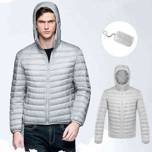 Hommes Léger Packable Blanc Duvet de Canard Veste À Capuche Réaction Extérieure Manteau D'hiver Résistant À L'eau Noir Puffer Down Manteaux 5XL G1115