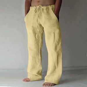 Vêtements pour hommes en lin contemporain confortable confortable de haute qualité en lin couleurs solides pour hommes vêtements avec poches et pantalons décontractés brossés 240430