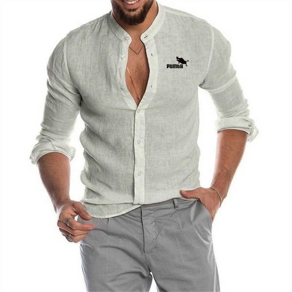 Camisas y blusas sueltas de lino para hombre, blusa de manga larga con cuello en V para primavera y verano, Tops informales con botones a la moda, ropa informal de moda