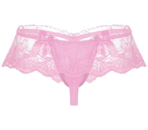 Hommes Lingerie Dentelle Sissy Sous-Vêtements Voir À Travers Bowknot Slip Sexy Culotte Taille Basse Ouvert Bulge Poche Tongs Slip Femmes0396725334