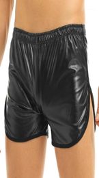 Mens lingerie natte look faux lederen sport bokser shorts exotische broek met een achterzak gay mannen nachtclub paal dans shorts16000324