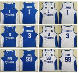 Mens Lituania Prienu Vytautas Basketball Ball Lamelo Ball Jerseys 3 Liangelo Ball Uniform 99 Lavar Ball All Centhed Team Blue White9365664