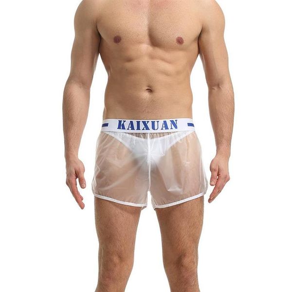 Bóxer largo para hombre, calzoncillos transparentes de PVC, ropa interior deportiva impermeable de secado rápido, Boxershorts informales Slip Homme Trunks287r