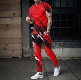 Pantalones largos Mensas Sportswear 2 piezas Set 3D Gradiente de manga corta Ciclismo Fitness Jogging Casual Street Wear 240426