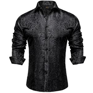 Hommes à manches longues noir Paisley soie robe chemises décontracté smoking chemise sociale de luxe concepteur hommes vêtements 240326