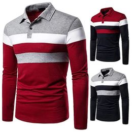 Polo à manches longues pour hommes, couleurs contrastées, chemises décontractées, 240312