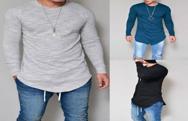 Camiseta básica Henley de manga larga Hipster Hip Hop para hombre, jersey elástico de algodón con dobladillo curvo Swag, ajustado, 13336164194652