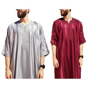 Hommes à manches longues Kaftan Arabe Robe Stand Collier Muslim Robe Crew Neck Arabe Robe islamic Robe Muslim Vêtements ethniques Robe 240328
