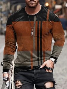 Hommes à manches longues rétro impression 3D couleur bloc impression Vintage nouveauté T-shirt élégant t-shirts pour l'automne vêtements pour hommes 240227