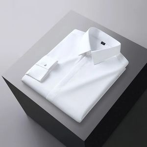 Chemise à manches longues pour hommes en Fiber de bambou luxe mince élastique Anti-rides bureau d'affaires S-6XL grande taille chemise blanche 240307