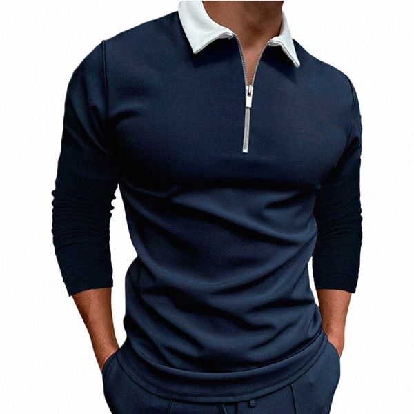 Camisetas de manga larga para hombre, camisetas de Color sólido con cremallera, camisetas de Yoga, polos de negocios antiarrugas para trotar