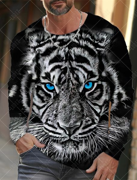 Hommes à manches longues t-shirts 3d imprimé t-shirt pour hommes rue O cou pull surdimensionné t-shirt homme vêtements mode 240223