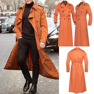 Heren lange trench jas vaste kleur lange mouw vrijetijdsbesteding reversknop vestiging jas zakelijke mantel coat jas s-2xl 240402