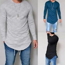 Heren Longline T-shirt Solid Hip Hop Lange Mouw Tees voor Lente en Herfst Swag Kleding Slanke Harajuku Tshirt270O