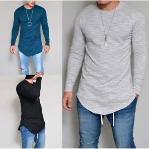 Heren Longline T-shirt Solid Hip Hop Lange Mouw Tees Voor Lente En Herfst Swag Kleding Slanke Harajuku T-shirt 487