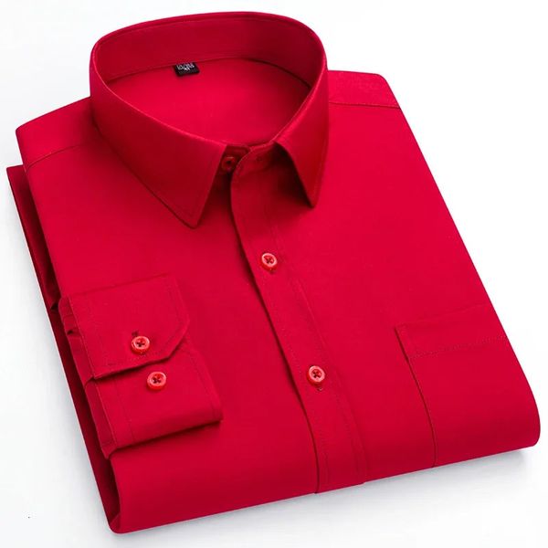 Camisas de manga larga para hombre Color sólido Púrpura Rosa Poliéster Estiramiento Transpirable Estilo de moda Slim Fit Camisa informal de negocios 240304