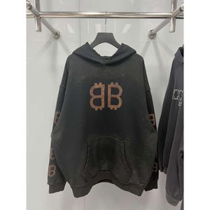 Mens losse ontwerper Hoodie Balencigs Fashion Hoodies Hoody Sweaters klassieke hoogwaardige B Familie Correcte versie 23s High End Nieuwe Tie Dye Graffiti Letter Old Wo Ybij