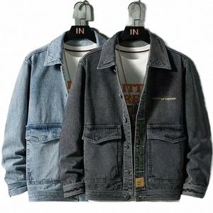 Veste en jean ample pour hommes, Streetwear, bleu, gris foncé, manteau en Denim, vêtements d'extérieur, z10A #