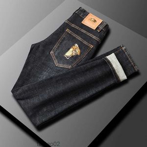 Heren losse jeans vers designer broek zakelijk Casual Long Medusa vergulde button man zweetwedstrijd baggy jeans voor mencemj