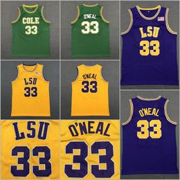 Mens LSU Tigers College Basketball Jersey 33 Shaq Oneal Purple Yellow Shaquille Jerseys Green Men Camisetas