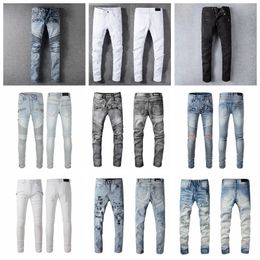 Hommes de luxe Designer violet jeans denim jeans en détresse mode droite hommes motard trou extensible décontracté jean hommes maigre pantalon slim femme homme pantalon déchiré