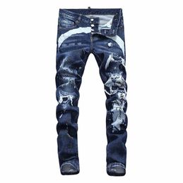 Heren Luxe Designer Jeans Black gescheurde Skinny Biker Moto Cool Pants Giet Hommes Skinny Men S Hip Hop Denim Rock Revival8633560