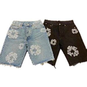 Mens luxe designer heren shorts jeans mannen Jean Flower Diamond denim shortpants slanke herendenimstraat hiphop