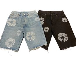 Mens Designador de lujo Shorts Jeans Men Jean Flower Diamante Denim Shortpants Slim Street Hip Hop