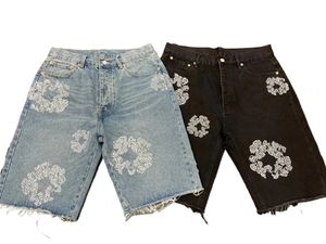 Mens luxe designer shorts jeans mannen Jean Flower Diamond denim shortpants slanke straat hiphop