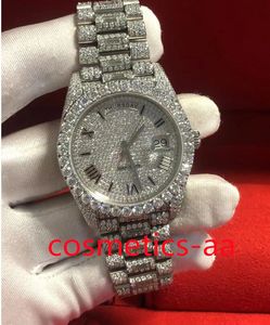 Heren luxe diamanten horloge Moissanite horloges Pass diamanten Test Rose zilver Automatisch ETA 3255 beweging 41MM Waterdicht 904 roestvrij staal Set saffier met doos