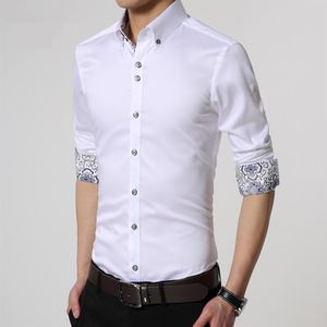 Camisas de vestir de lujo para hombre Camisa de manga larga de algodón blanco y negro Camisa de esmoquin para hombre Tallas grandes Slim Fit Chemise273w