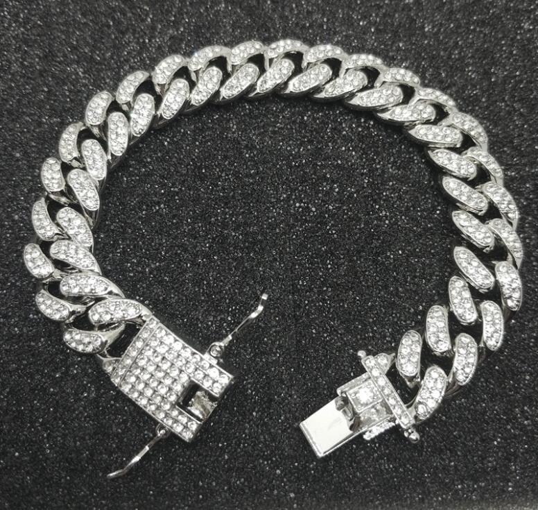 Męskie luksusowe Iced Out modny diamentowy łańcuszek bransoletki bransoletki 18K złoto srebro kubański Link bransoletka Miami Hip Hop biżuteria