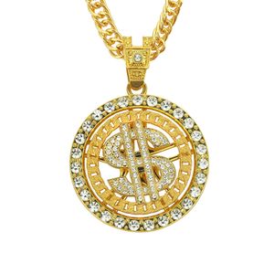 Heren luxe ketting sieraden mode ontwerp goud zilver strass ronde Iced Out Amerikaanse dollar hanger punk ketting hip hop ketting cadeau voor mannen