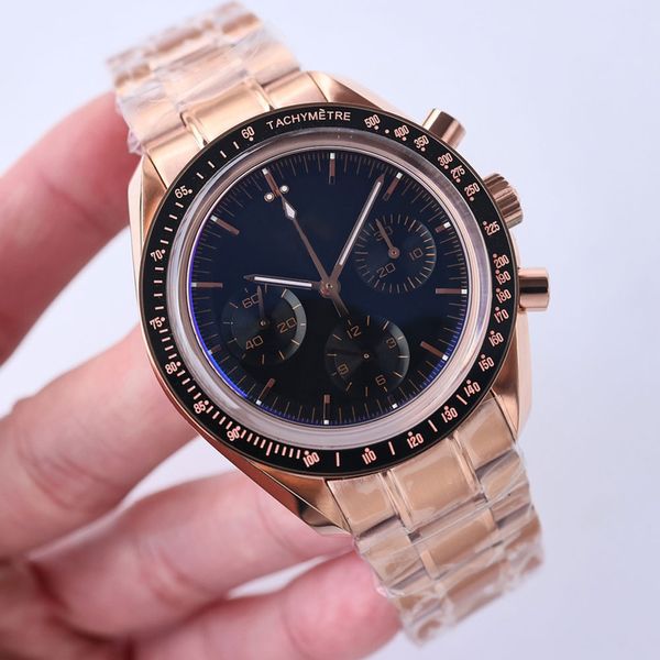 Montres à quartz de luxe pour hommes Premium Tendance de la mode à faible clé Business Rose Gold Precision Steel Band 44mm