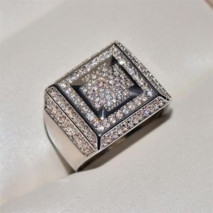 Mens Luxury Superbe fanfare fait à la main Anneaux de mode Bijoux de mode 925 Silver Sterling Round Cut White Topaz CZ Diamond Full Gemston2666