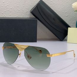 Lunettes de soleil de luxe pour hommes THE AERONAUT II, jambes miroir en métal sans cadre avec logo, lentille verte, UV400, lunettes de soleil de plage avec boîte