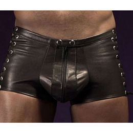Heren Luxe ondergoed Men Lingerie Patent Leather Boxer Shorts Onderbroek met O-ring sexy luipaard mannelijke briefs laden Kecks Thong KKSV