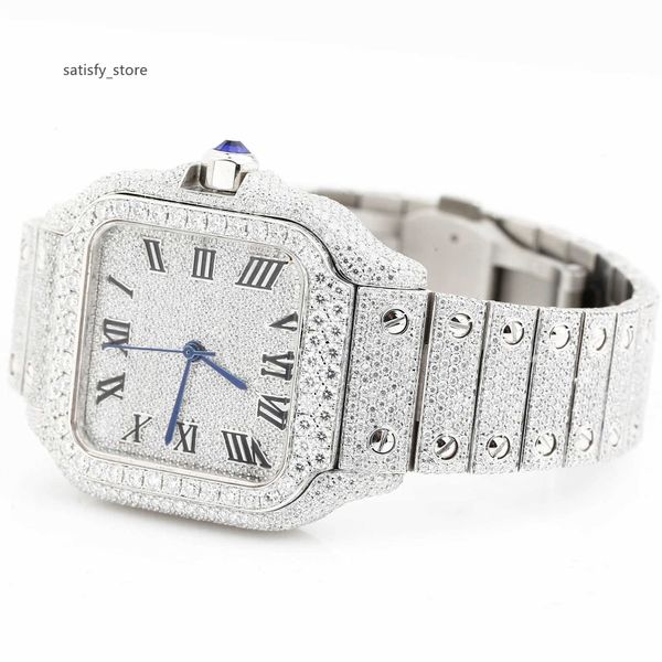 Reloj de lujo para hombre VVS Moissanite con diamantes, totalmente helado, estilo Hip Hop, hecho a mano, con diamantes de moissanite, reloj plateado de acero inoxidable